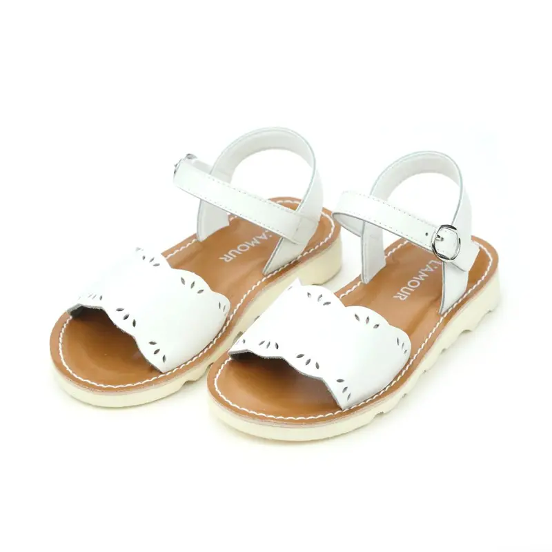 White Ella Scalloped Strappy Sandals 1