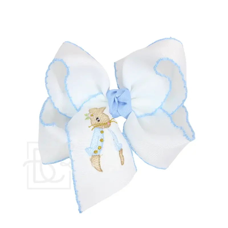 White Peter Rabbit Hair Bow With Millennium Blue Crochet Trim – 5.5 Inches 1