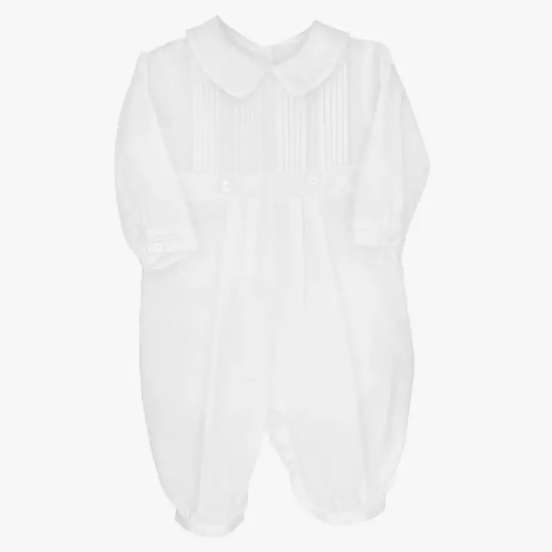 White Pintuck Romper And Matching Bonnet For Babies 1