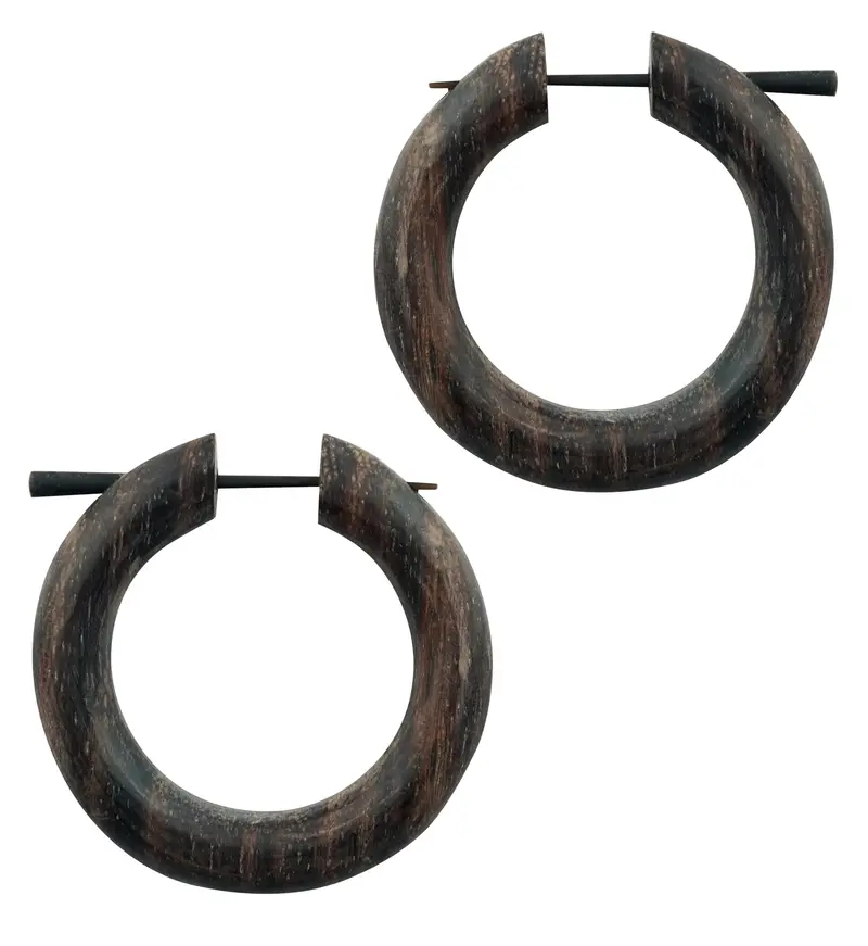 Wooden Hoop Fake Ear Gauges – Lightweight Carved Wood Plugs 1