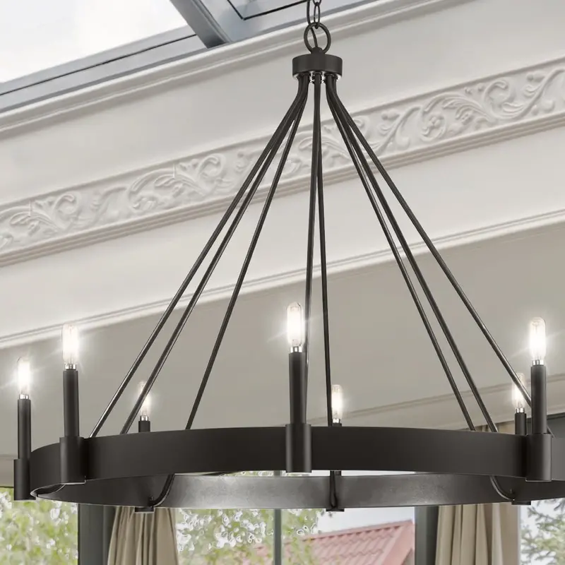 Xl Modern Farmhouse Chandelier In Matte Black – Fremantle Collection, 27"H × 38"W × 38"D 1