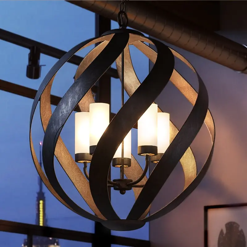 Xl Rustic Chandelier – 29.5"H X 26"W, Weathered Black, Walsall Collection 1