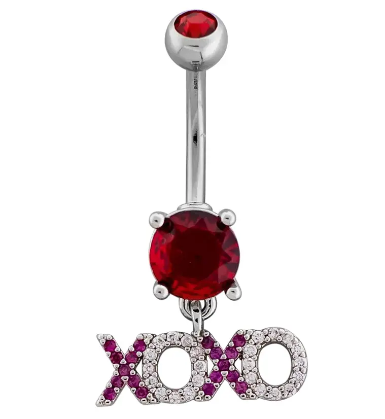 Xoxo Belly Ring With Red Cz Crystals For Navel Piercing 1