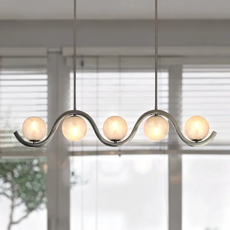 Yarwell Brushed Nickel Mid-Century Chandelier – 49-Inch Linear Modern Pendant 1