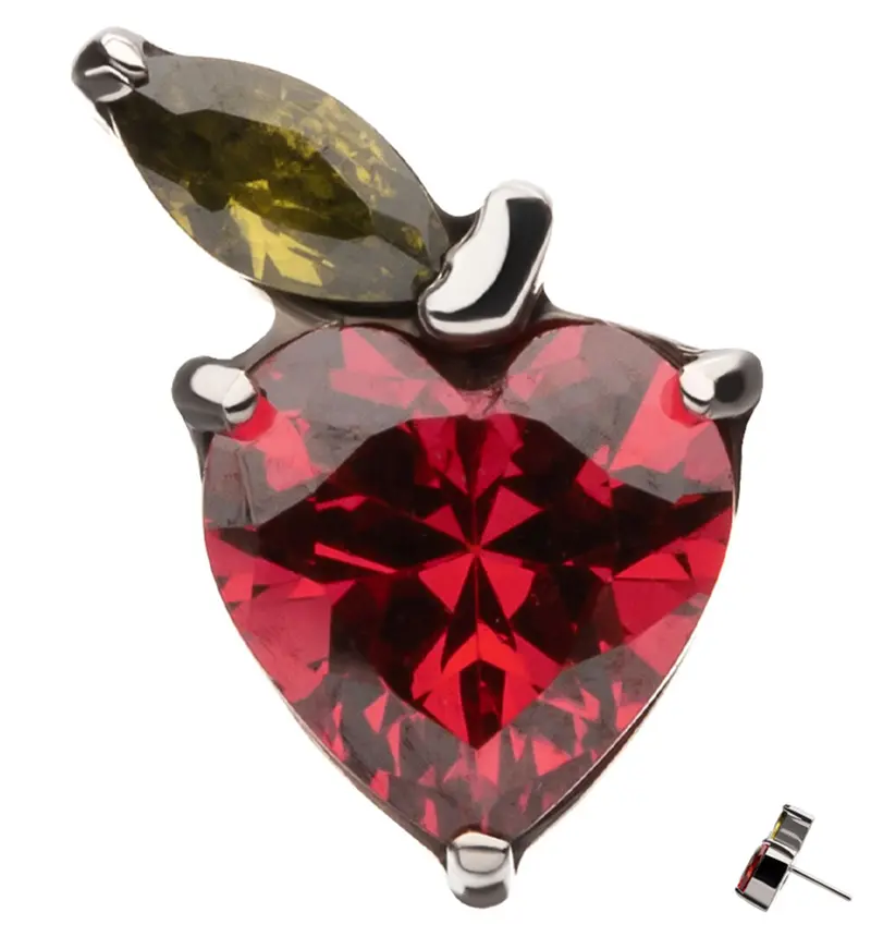 York Apple–Themed Red Cz Threadless Titanium Top 1