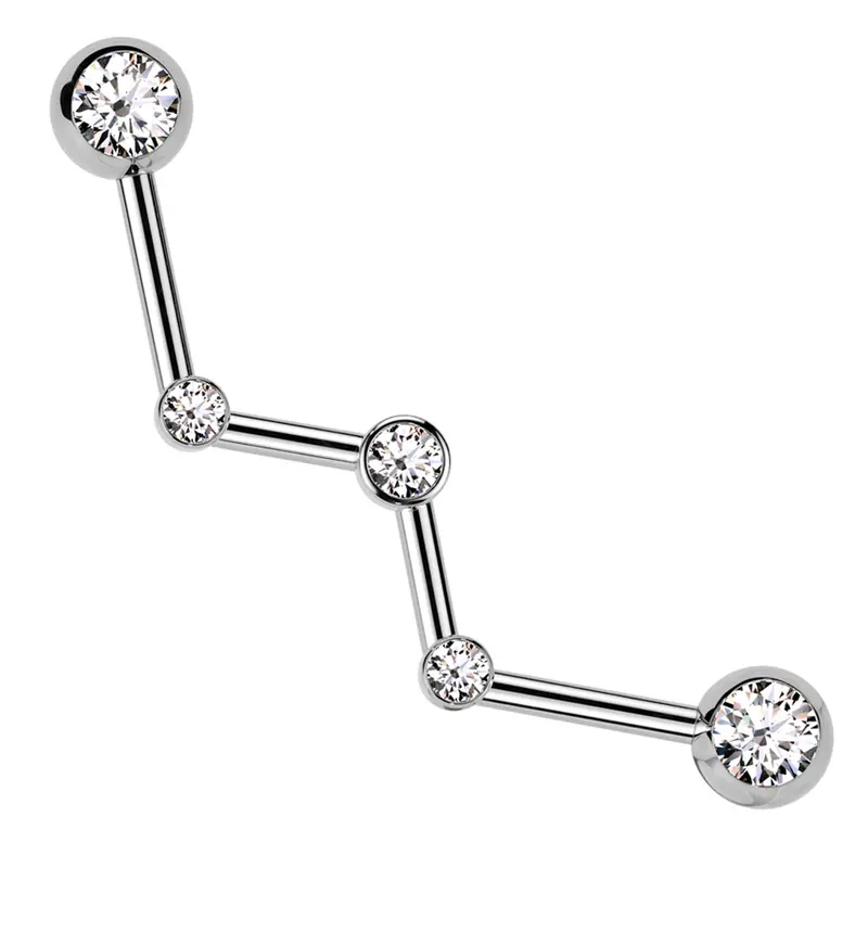 Zigzag Industrial Barbell In Stainless Steel With Clear Cz Inlays 1